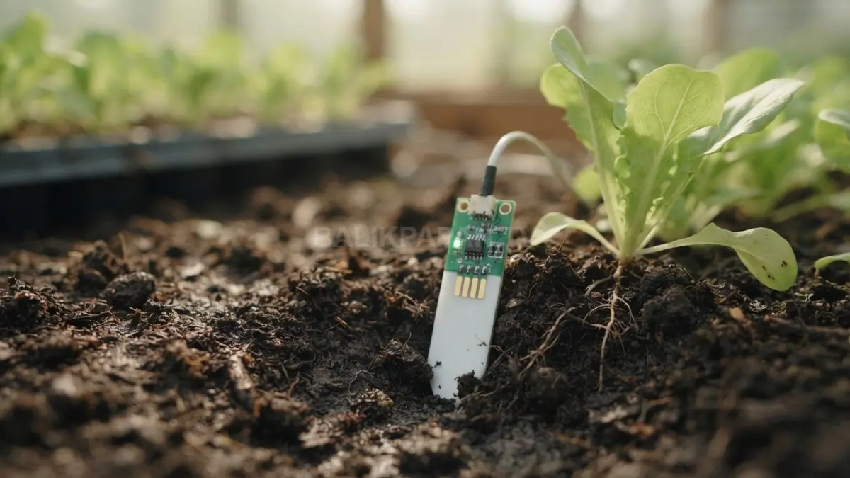 Sensor kelembapan tanah antikarat ini mengukur kadar air secara akurat untuk sistem penyiraman otomatis. (BTV/Ai)