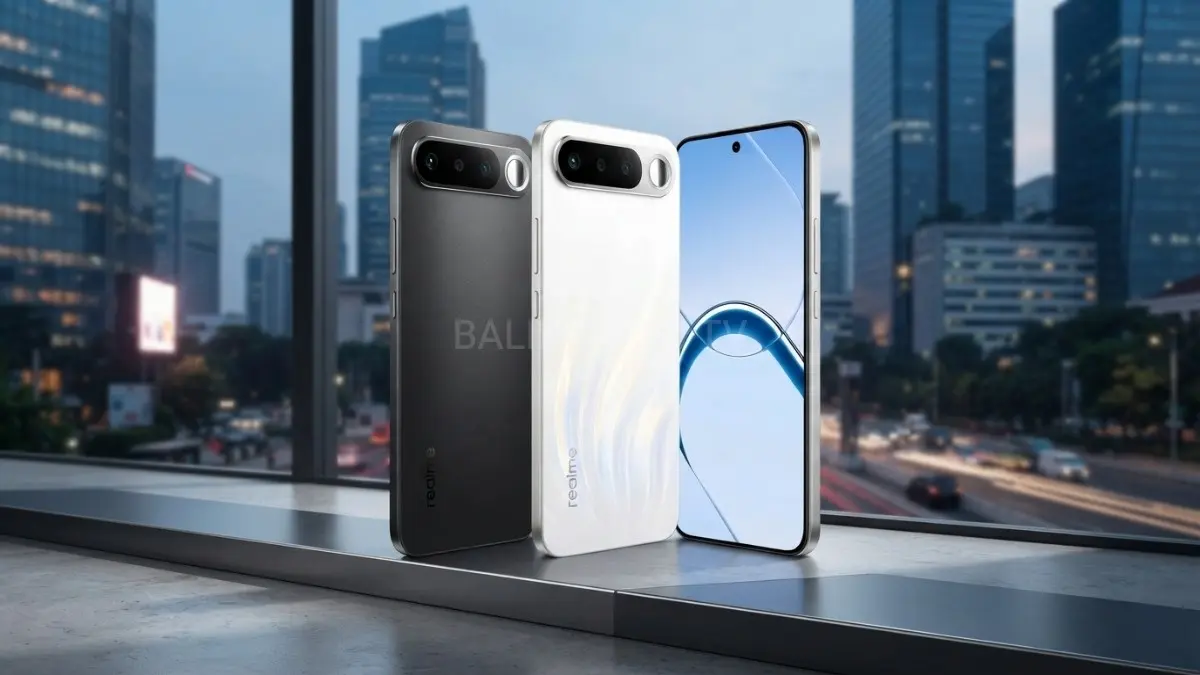 Tampilan bodi ramping Realme 16 5G varian Indonesia dengan layar AMOLED berdesain modern dan elegan.(BTV/AI) 