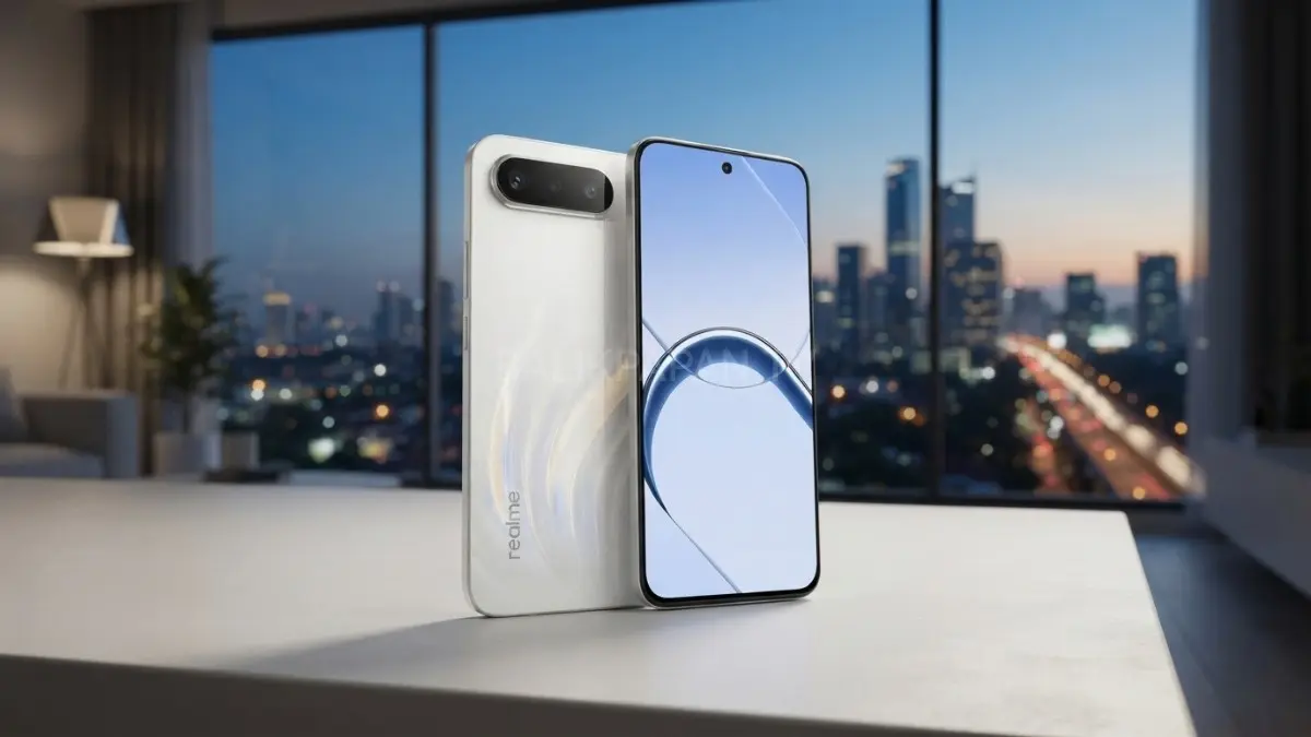 Tampilan fisik bodi ramping ponsel pintar Realme 16 5G varian resmi Indonesia yang mengusung panel layar AMOLED. (BTV/AI)
