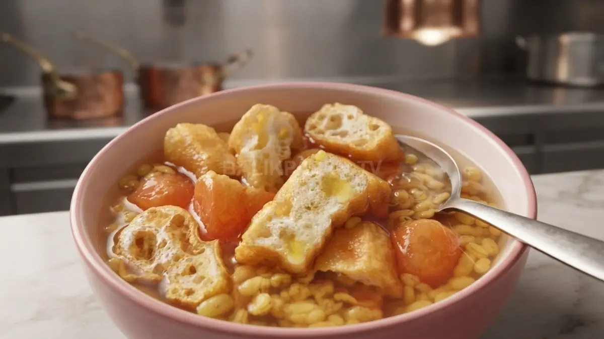 Bubur Gunting memadukan tradisi Hakka, kuah kacang hijau hangat, dan cakwe bertekstur khas Singkawang autentik (BTV/AI)
