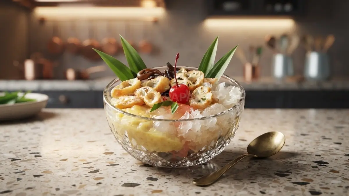 Bubur Gunting memadukan tradisi Tionghoa Hakka, kacang hijau, cakwe, dan cita rasa khas Singkawang autentik (BTV/AI)
