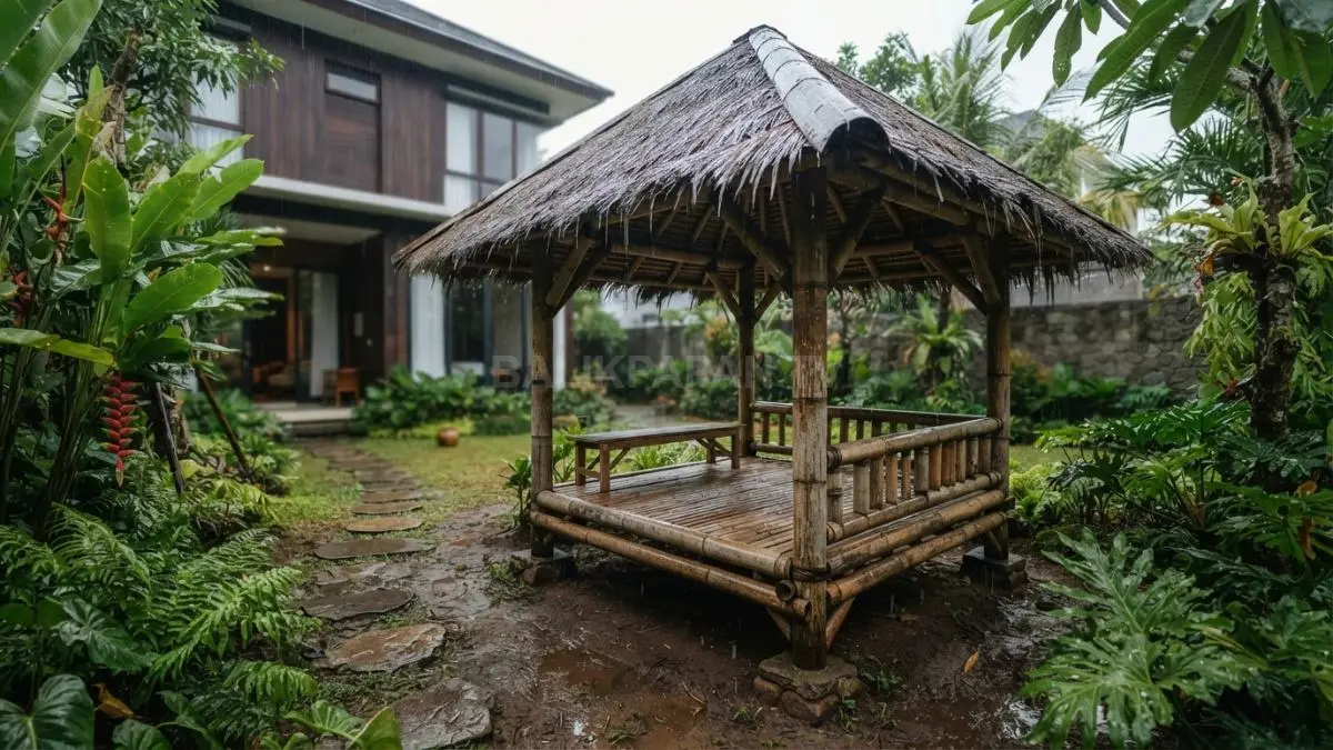 Desain atap pelana modular memberikan perlindungan maksimal dan kemudahan bongkar pasang bangunan tropis. (BTV/Ai)
