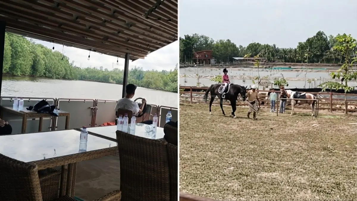 Fasilitas rekreasi lengkap di De Boekit Riverside menghadirkan pengalaman liburan alam nyaman bagi seluruh anggota keluarga bersama. (BTV/AI)