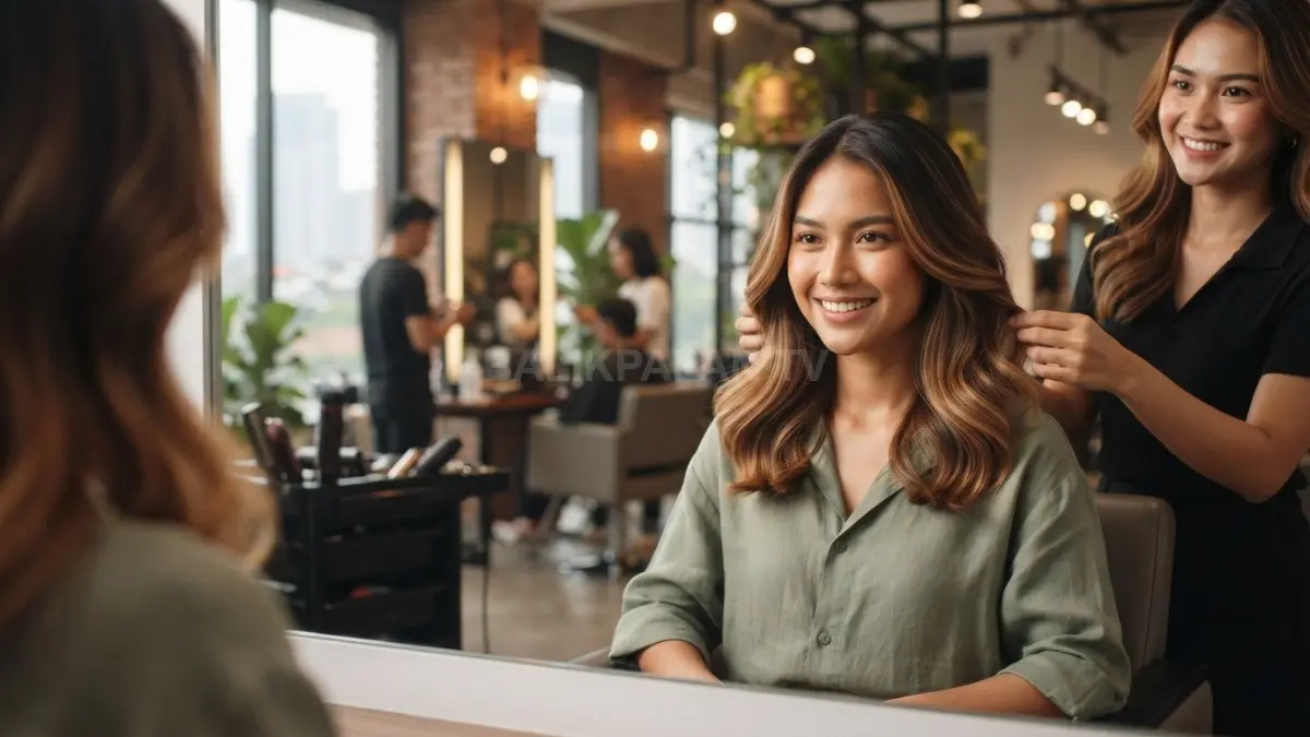 Highlight honey caramel mempercantik rambut, menyesuaikan warna kulit hangat, dan mempertegas proporsi wajah alami elegan (BTV/AI)
