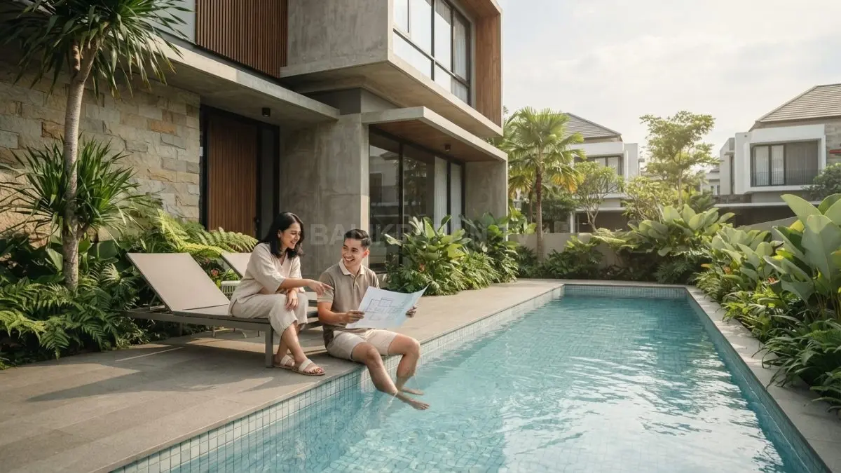 Kolam linear berbentuk persegi menghadirkan desain minimalis, perawatan mudah, dan konstruksi efisien untuk hunian modern (BTV/AI)
