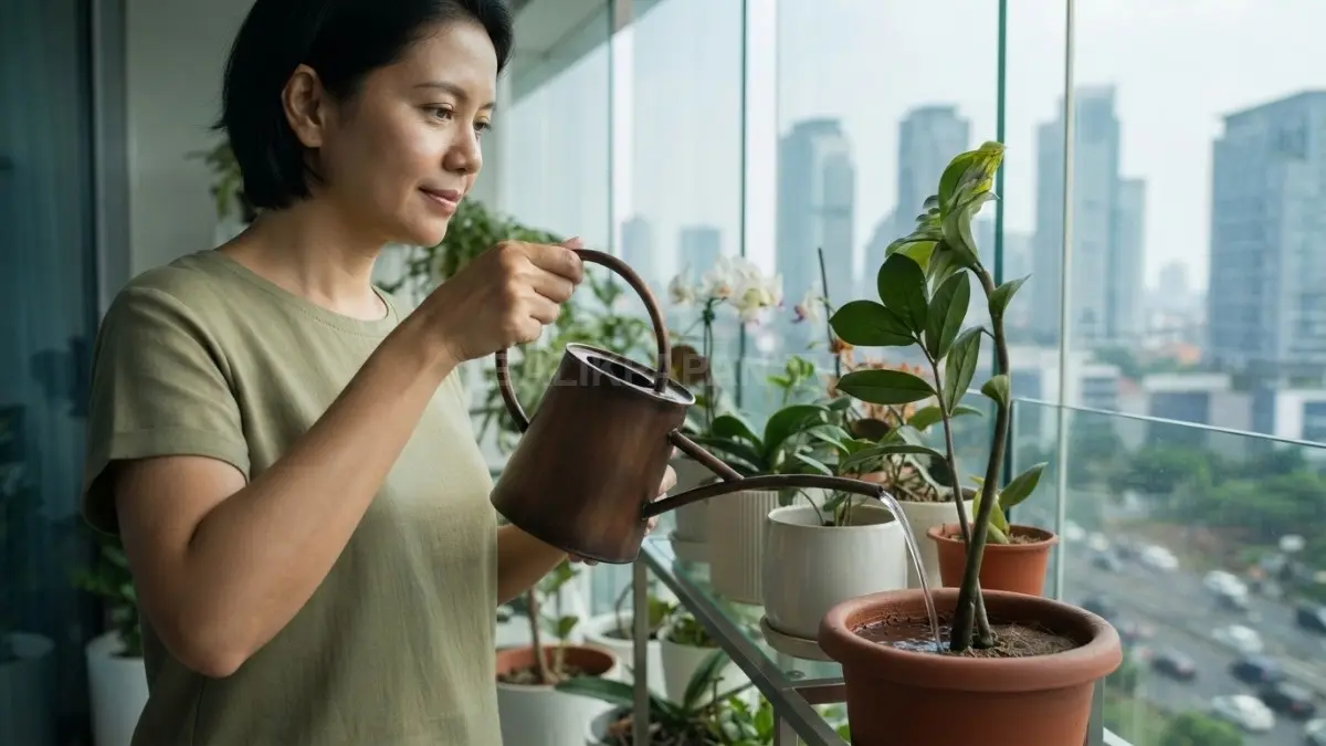 Menyiram tanaman di pangkal membantu akar menyerap air lebih efektif dan mengurangi pemborosan setiap hari. (BTV/AI)