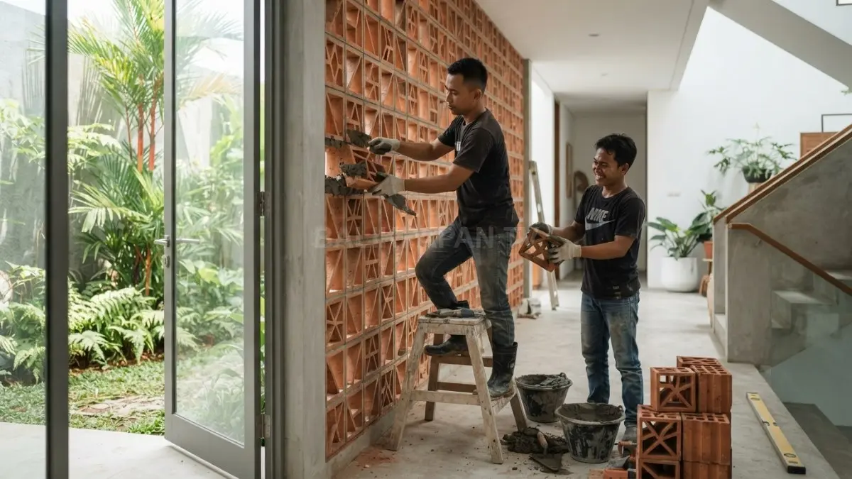 Pemasangan roster terakota pada koridor rumah membantu membuang panas dari dalam ruangan. (BTV/AI)