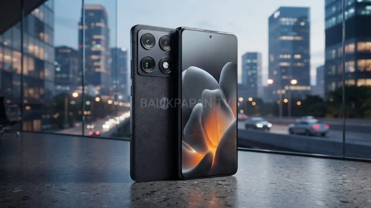 Penampakan fisik ponsel pintar Motorola Signature varian warna Pantone Carbon dengan desain bodi ultra tipis 7 mm yang elegan saat digenggam.(BTV/AI) 
