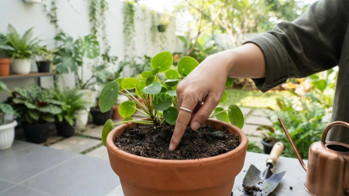 Periksa kelembapan tanah sebelum menyiram agar penggunaan air lebih hemat dan sesuai kebutuhan tanaman setiap hari. (BTV/AI)