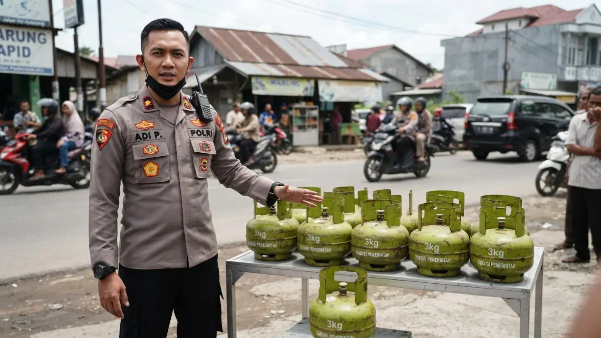 Polisi menunjukkan barang bukti 13 tabung gas elpiji 3 kilogram hasil pengungkapan kasus pencurian di Samarinda Seberang. (BTV/AI)