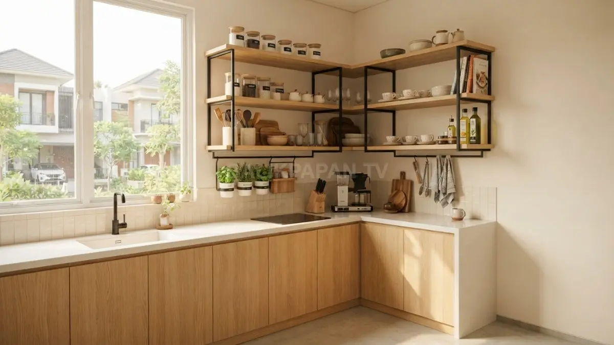 Rak sudut bertingkat memaksimalkan ruang vertikal sehingga dapur lebih rapi dan efisien setiap hari bersama keluarga. (BTV/AI)