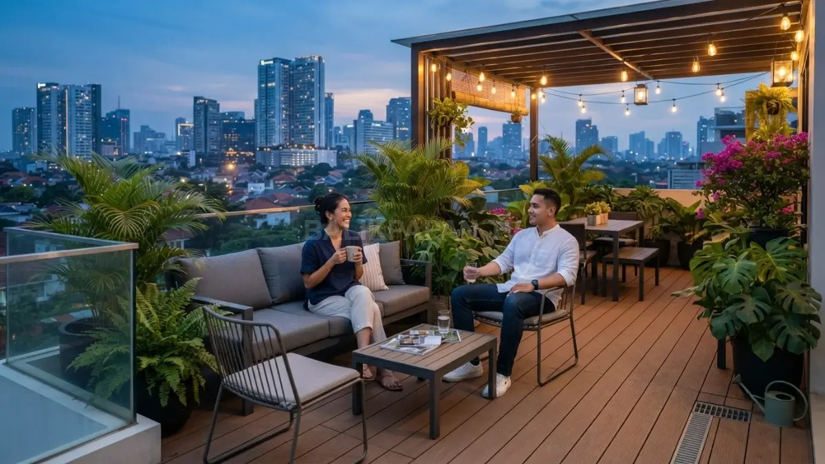 Rooftop rumah minimalis menjadi ruang multifungsi nyaman dengan taman, furnitur outdoor, dan perawatan berkala optimal (BTV/AI)
