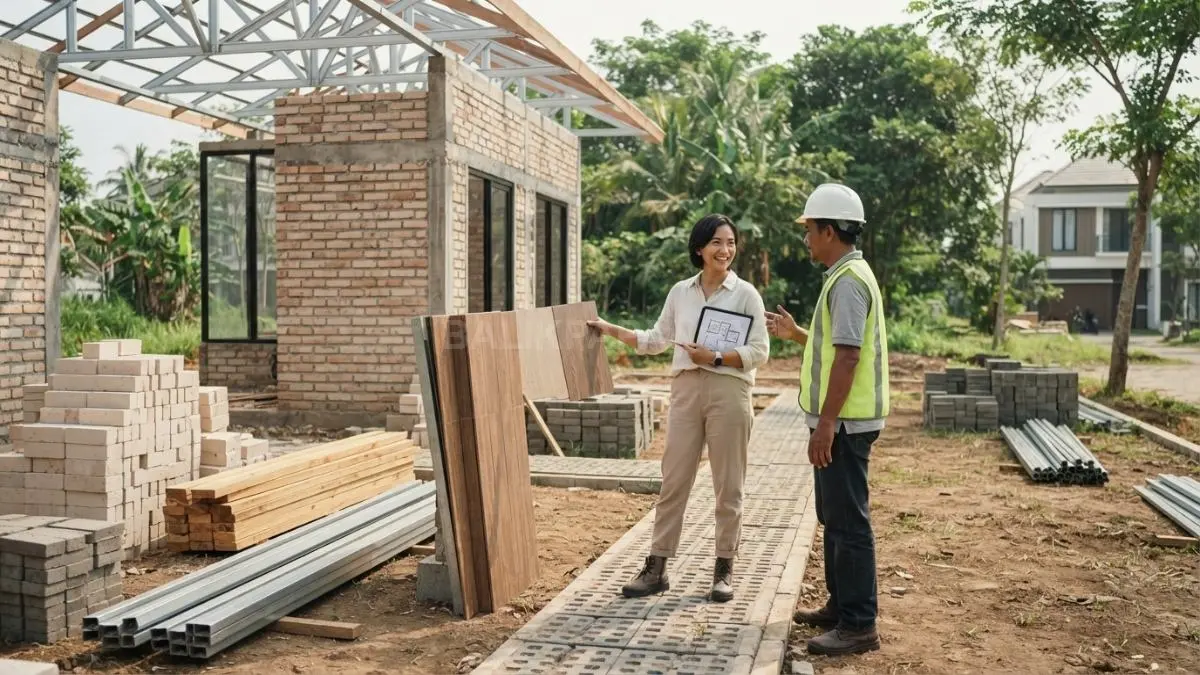 Rumah minimalis berkelanjutan memanfaatkan material ramah lingkungan, tahan lama, dan mendukung konsep zero-waste modern efisien (BTV/AI)
