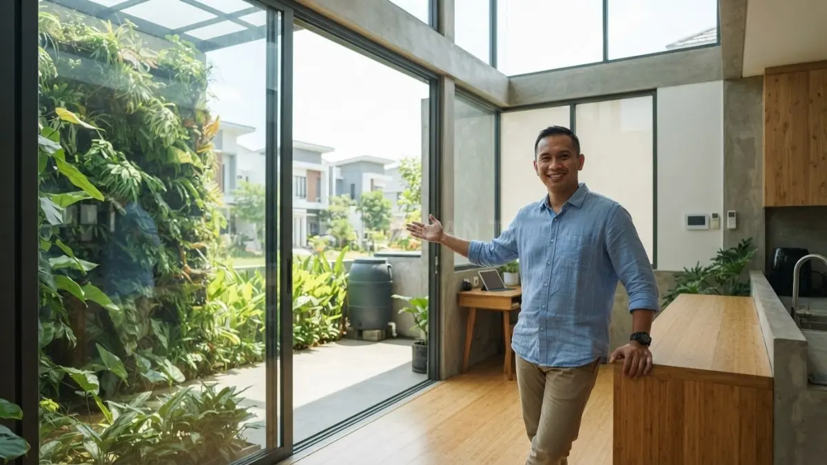 Rumah minimalis berkelanjutan mengutamakan efisiensi energi, material ramah lingkungan, dan konsep zero-waste modern berkelanjutan (BTV/AI)
