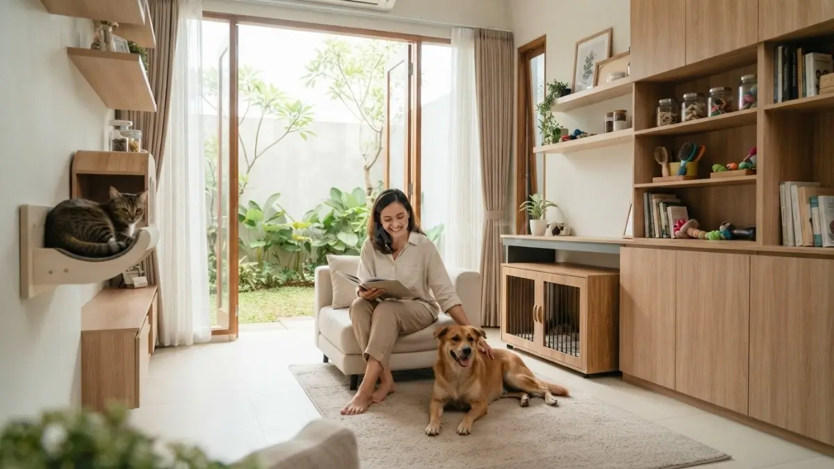 Rumah minimalis ramah hewan menghadirkan ruang nyaman, ventilasi baik, dan area bermain aman untuk peliharaan (BTV/AI)
