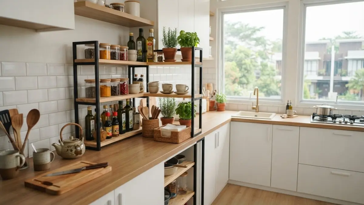 Sudut dapur yang dimanfaatkan dengan baik menghadirkan ruang penyimpanan praktis dan rapi setiap hari bersama keluarga. (BTV/AI)