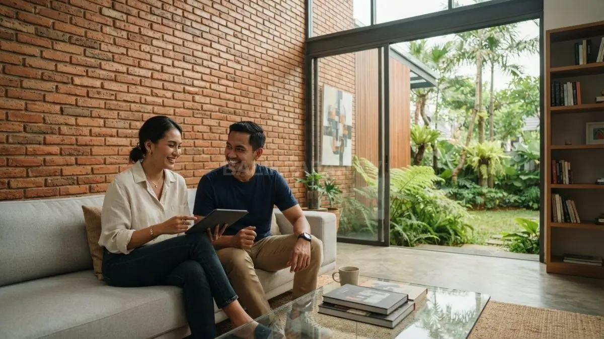 Dinding bata ekspos pada rumah modern menghadirkan kesan hangat sekaligus meningkatkan karakter visual bangunan. (BTV/AI)