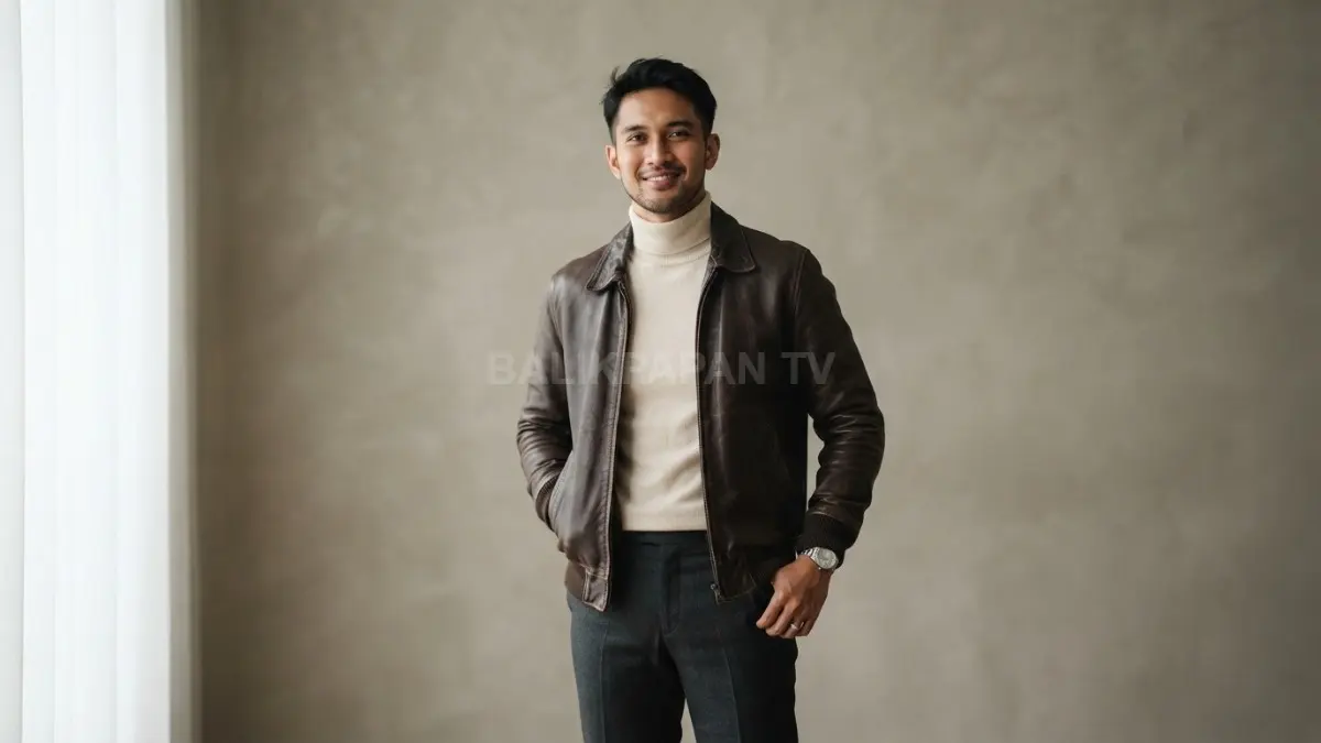 Jaket cokelat tua berpadu knitwear netral dan celana tailored menghadirkan tampilan dewasa elegan untuk berbagai kesempatan (BTV/AI)