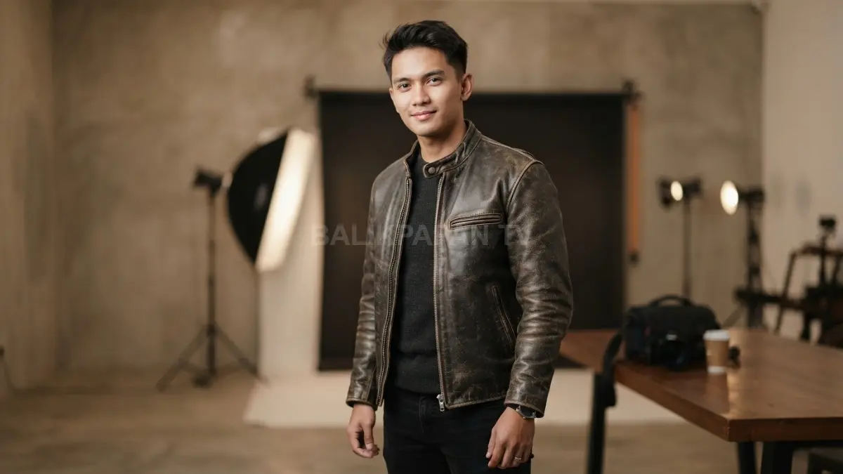 Jaket kulit vintage menampilkan patina alami dengan tekstur unik yang memperkuat karakter klasik pemakainya setiap hari (BTV/AI)