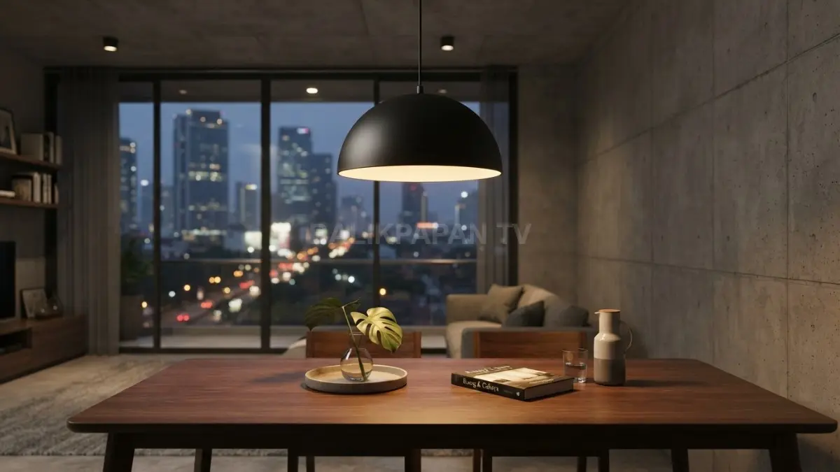 Lampu dome berbentuk kubah menghadirkan pencahayaan hangat fokus untuk ruang bergaya Skandinavia yang elegan sehari-hari optimal (BTV/AI)