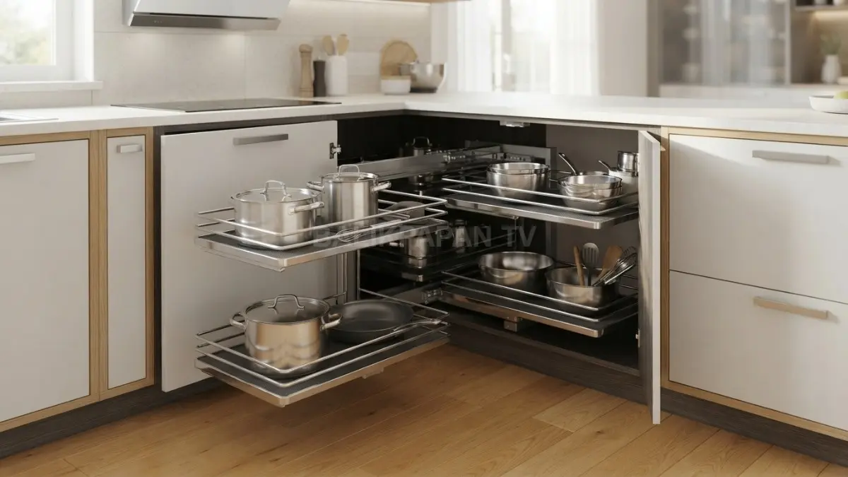 Maksimalkan ruang dapur Anda dengan Rak Sudut Tarik Bertingkat berkapasitas besar dan antiselip ini. (BTV/Ai)