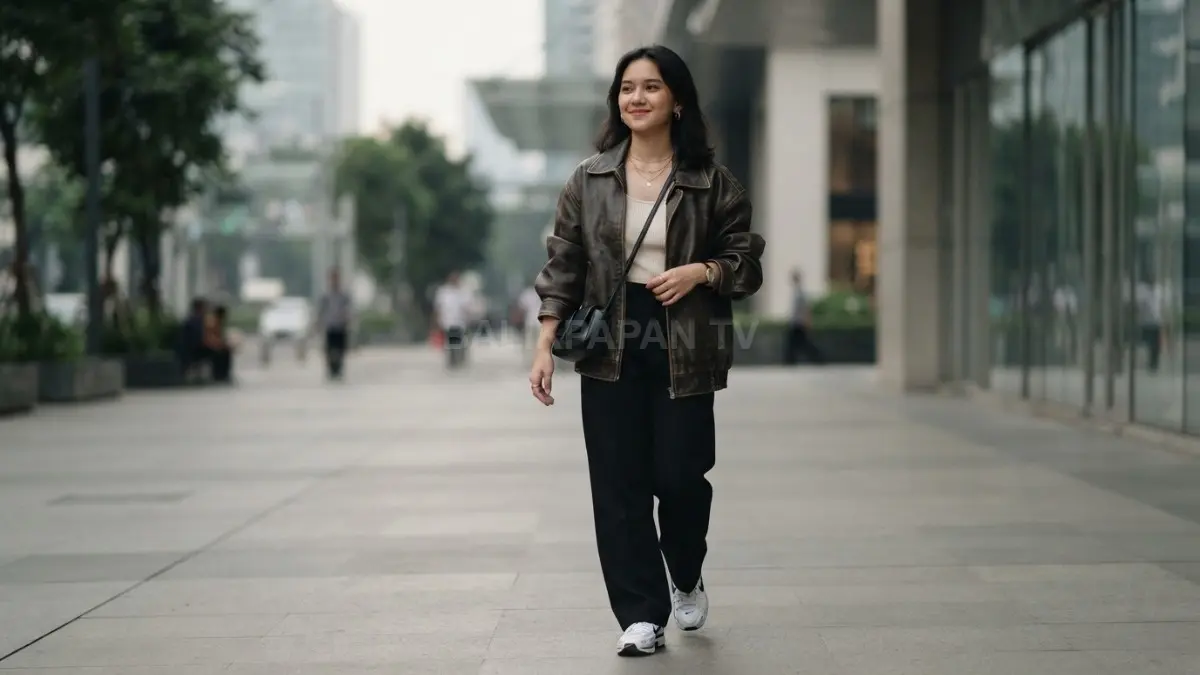 Model oversized dipadukan dengan celana wide leg dan sepatu sporty mengikuti tren Seoul maupun Tokyo populer (BTV/AI)