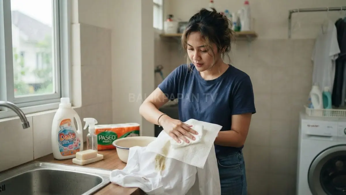 Tisu dapur menyerap minyak sebelum dicuci membantu mencegah noda menyebar pada serat pakaian optimal alami [BTV:AI]