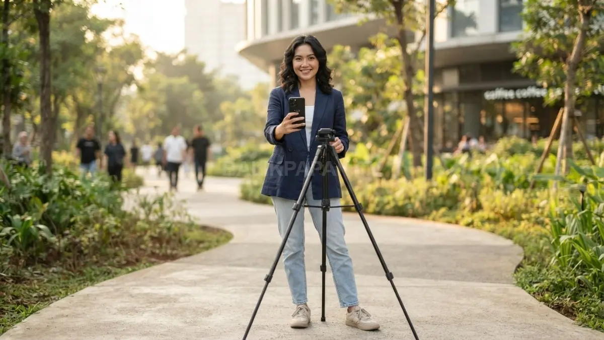 Arah pandangan tepat membantu menghasilkan swafoto full body lebih natural, fokus, dan tampak profesional setiap kesempatan (BTV/AI)
