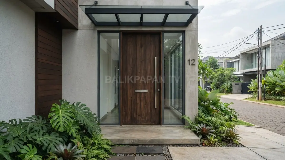Desain pintu utama modern minimalis mempercantik fasad rumah sekaligus meningkatkan keamanan, kenyamanan, dan karakter hunian elegan (BTV/AI)