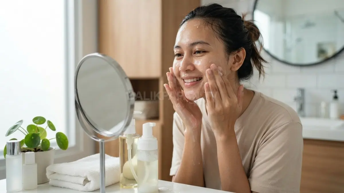 Double cleansing membantu membersihkan kulit berminyak dari minyak berlebih dan kotoran tanpa membuatnya kering bersama. (BTV/AI)