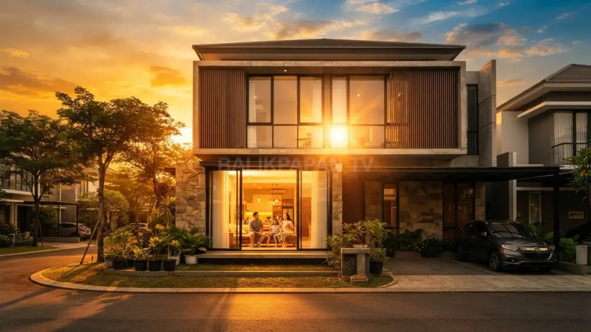 Fasad rumah modern menghadap barat menerima sinar matahari sore yang intens sehingga ruangan menjadi lebih panas. (BTV/AI)