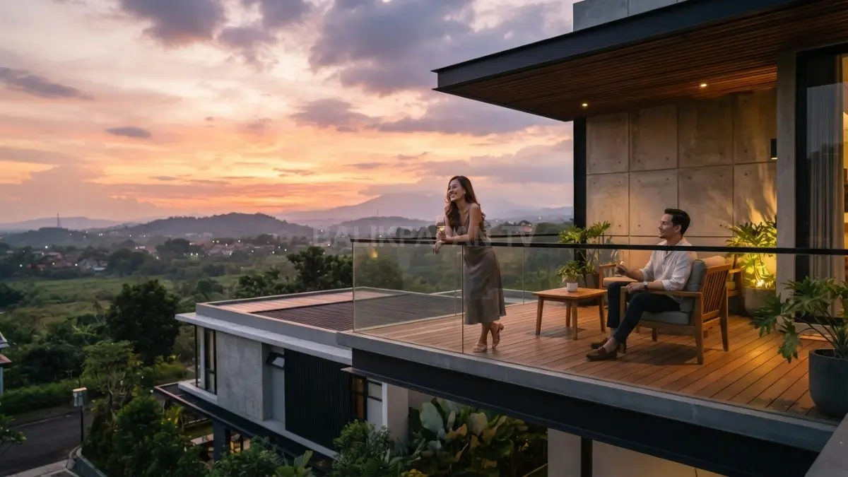 Floating Balcony Terrace dengan balkon melayang menghadirkan panorama luas, estetika modern, pengalaman ruang terbuka memukau harmonis (BTV/AI)
