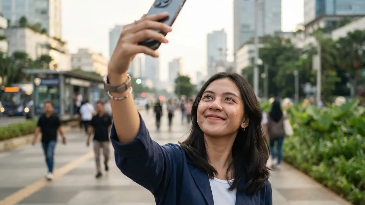 Fokus pandangan ke ujung hidung membantu menghasilkan swafoto dari bawah yang lebih proporsional dan alami (BTV/AI)
