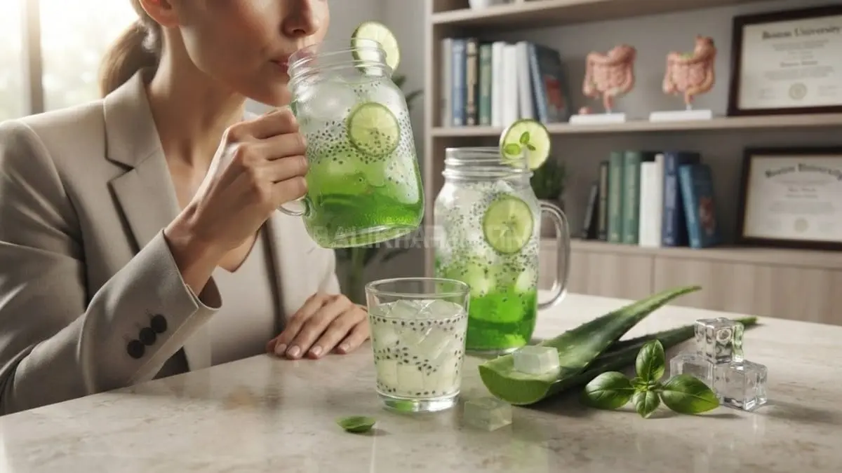 Gel lidah buaya segar diolah higienis menjadi minuman khas menyegarkan kaya vitamin mineral alami lezat [BTV:AI]
