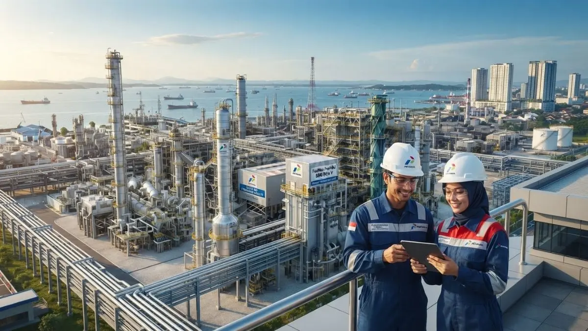 Kilang Pertamina Balikpapan RU V dengan fasilitas modern yang kini memproduksi BBM Euro V untuk memperkuat ketahanan energi nasional. (BTV/AI)