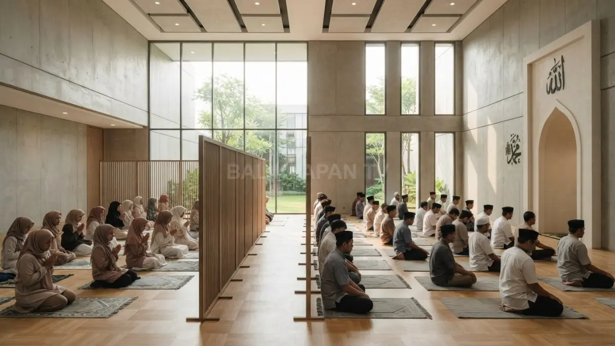Masjid minimalis memanfaatkan cahaya alami, ventilasi optimal, dan desain nyaman untuk kekhusyukan beribadah bersama jamaah (BTV/AI)
