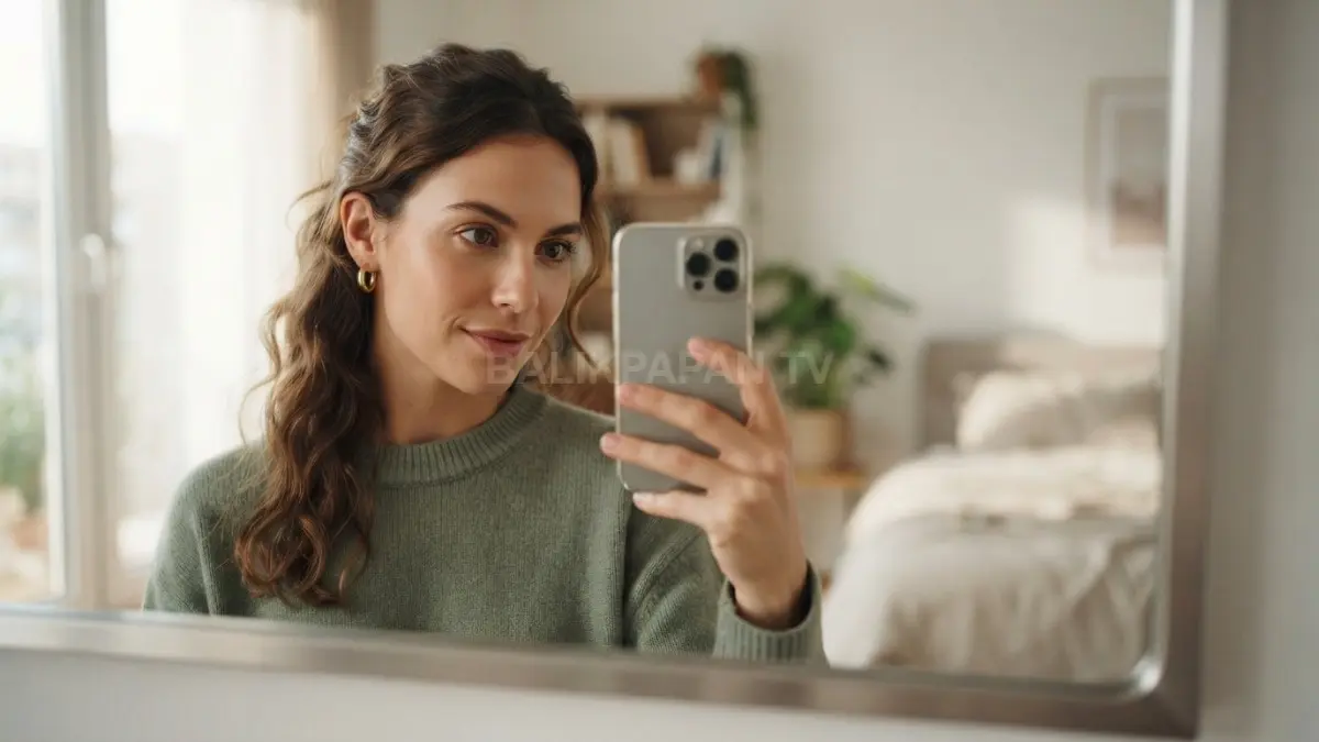 Mengarahkan pandangan ke area flash membantu menghasilkan mirror selfie lebih alami, fokus, dan menarik secara visual (BTV/AI)
