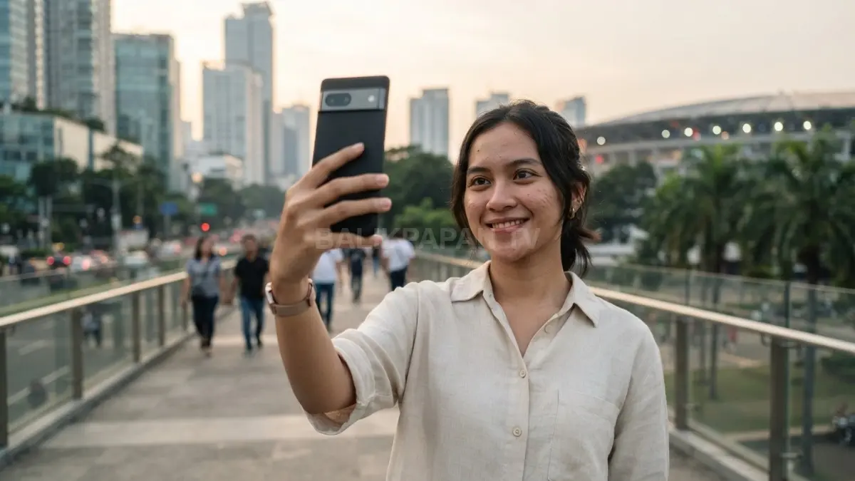 Mengarahkan titik fokus pandangan sesuai sudut swafoto membantu menghasilkan foto lebih proporsional, natural, dan menarik (BTV/AI)
