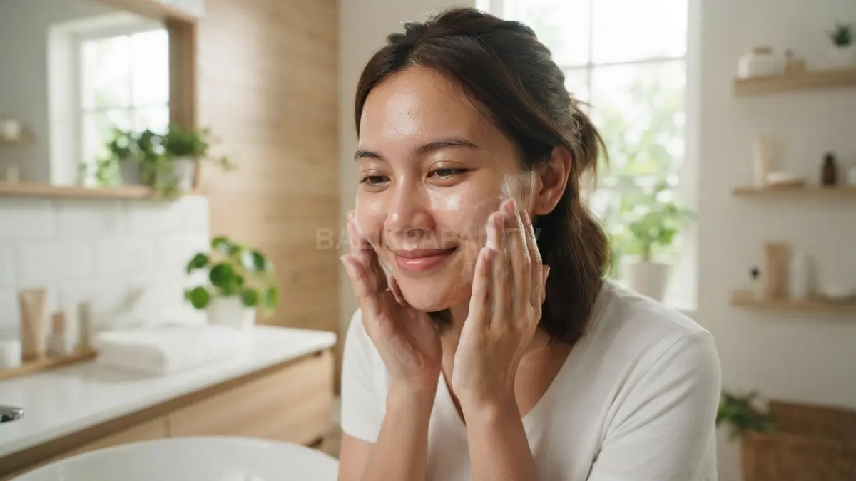 Penerapan double cleansing sesuai kondisi kulit membantu menjaga skin barrier tetap sehat dan terawat bersama keluarga. (BTV/AI)
