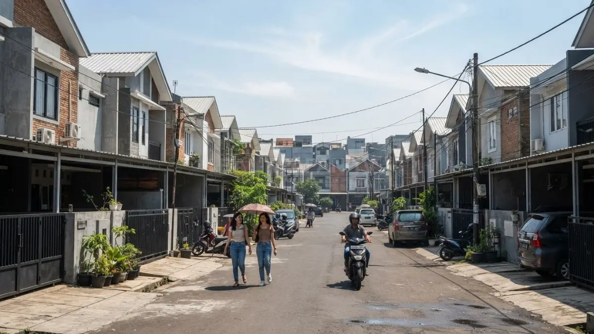 Area perumahan modern dengan minim ruang hijau yang membuat suhu lingkungan meningkat pada siang hari. (BTV/AI)