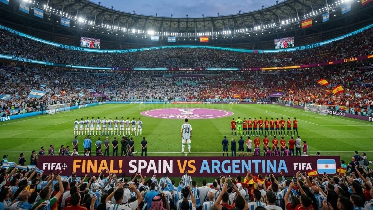 Final Spanyol kontra Argentina memicu lonjakan permintaan tiket karena gengsi pertandingan dan daya tarik Lionel Messi. [BTV:AI]