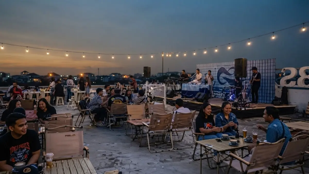 Panorama citylight Kota Balikpapan terlihat dari area rooftop Japay Space and Coffee.