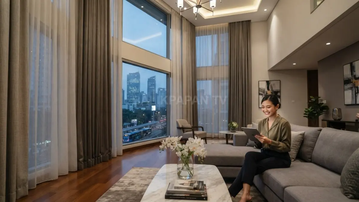 Gorden panjang menyentuh lantai menciptakan kesan ruang tamu lebih tinggi dan elegan. (BTV/Ai)