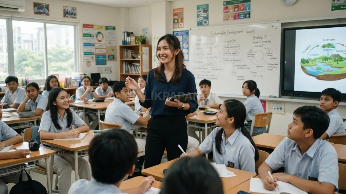 Ilustrasi Guru Pengganti SMA sedang mengajar di kelas