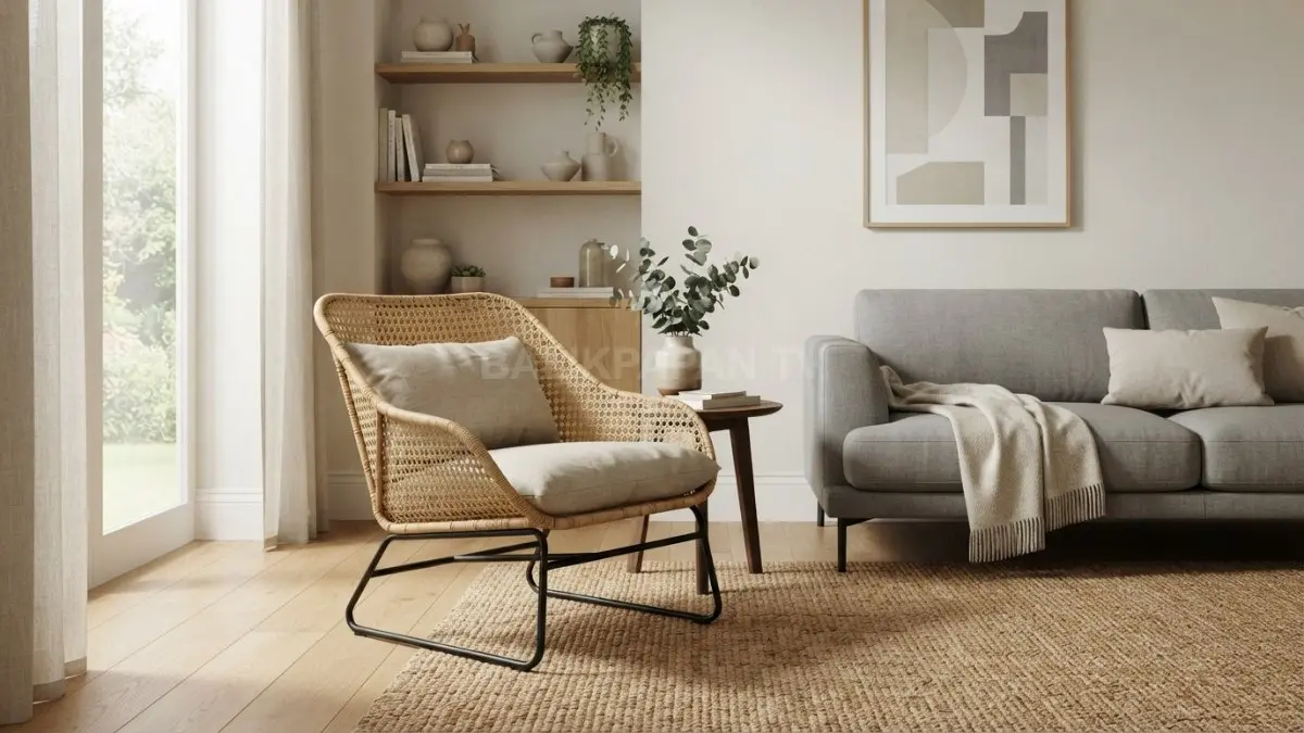 Kursi aksen anyaman terbuka mempercantik sudut ruangan keluarga dengan sentuhan visual yang elegan. (BTV/Ai)