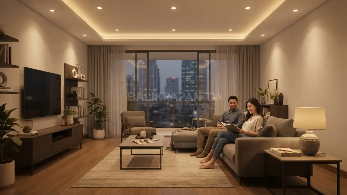 Lampu plafon LED ambient lighting menghadirkan pencahayaan hangat merata, nyaman mendukung aktivitas harian di seluruh ruangan. (BTV/AI)