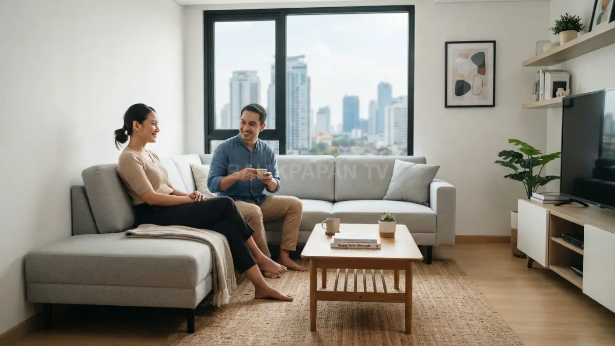  Penataan ulang sofa membuat ruang tamu minimalis tampak lebih luas dan nyaman digunakan. (BTV/Ai)