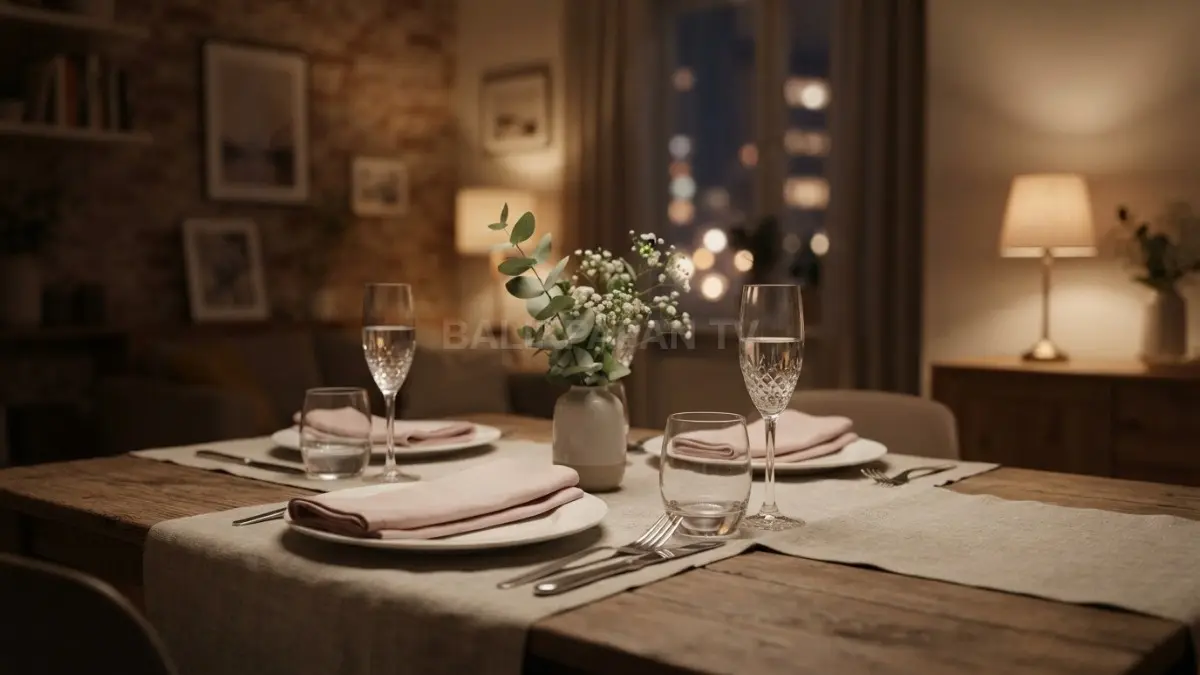 Tata meja romantis dengan lilin temaram menciptakan atmosfer mewah ala restoran fine dining. (BTV/Ai)