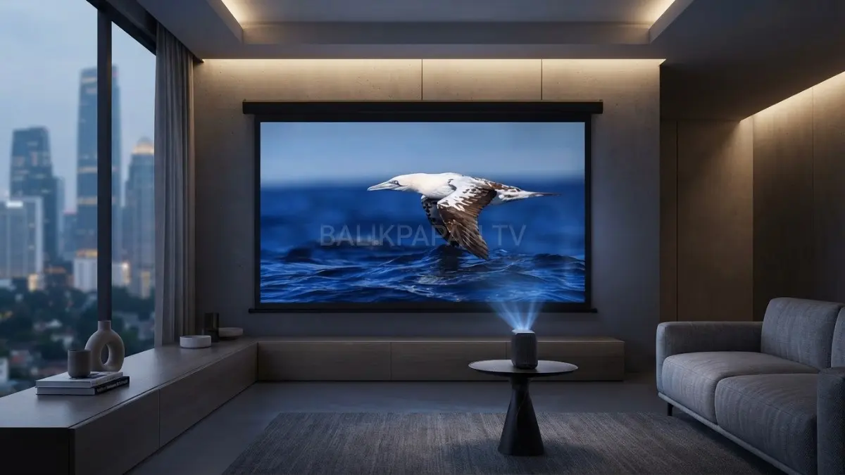 Xiaomi Projector L1 menampilkan proyeksi Full HD hingga 120 inci sebagai solusi bioskop mini di rumah.(BTV/AI) 