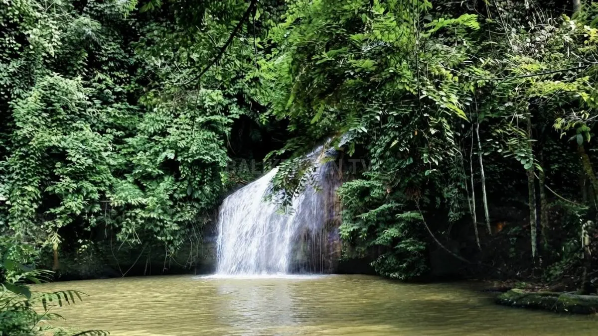 Air terjun di Samarinda memikat dengan ilusi warna air unik, panorama hutan, dan fasilitas wisata lengkap. (BTV/AI)